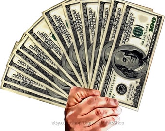 mans hands holding hundred dollar bills png, money clipart printable art, business jpg digital print download