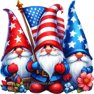 gnomes png, drapeau des Etats-Unis png, art patriotique gnome clipart America fier, drapeau américain fantastique conte de fées Logo jpg