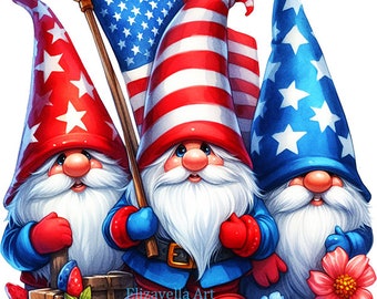 gnomes png, USA flag png, patriotic art gnome clipart America Proud, american flag fantasy fairytale Logo jpg