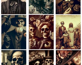 spooky old photographs Halloween Collage sheets aceo Victorian Skeletons Printable Gothic Junk journals, mixed media, digital kit Scrapbook