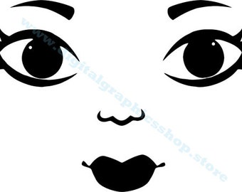 cute dolly face face clipart png, printable wall art, instant download, digital print, svg vector