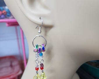 small hoop crystal earrings bead drop earrings long dangles multi color handmade jewelry