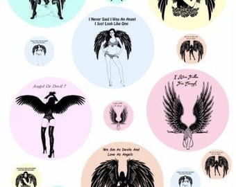 naughty gothic fallen angels bad girl quotes collage sheet printable art 3" & 1" circles clipart pinup girls download digital image graphics