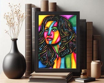 original abstract womans face portrait original art, hand drawn art, markers drawing colorful By Elizavella