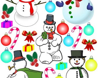 christmas snowman snow woman clipart digital download collage sheet printable