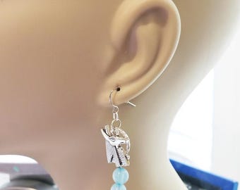 dog charm earrings, ancient Egyptian god of the dead,  glass bead drops, dangle earrings, handmade jewelry