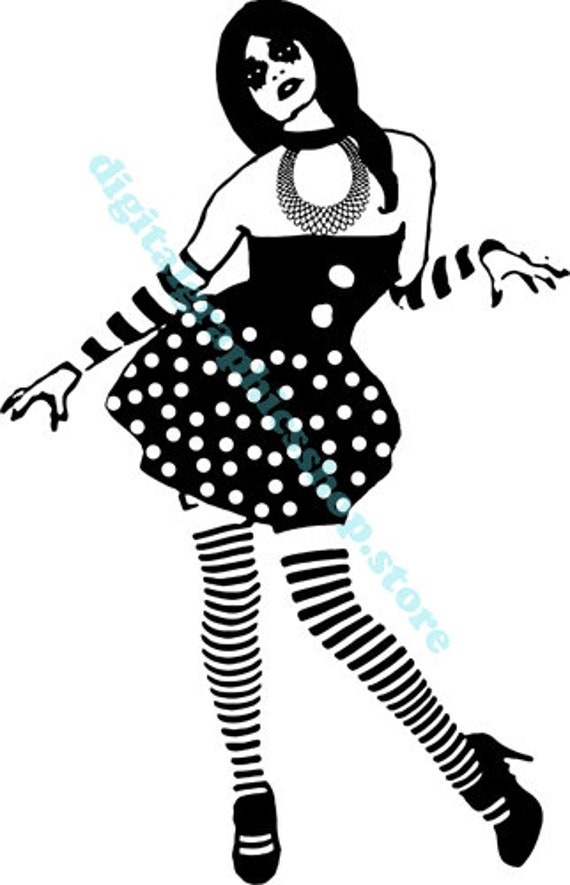 goth zombie pinup svg, zombie dancer, silhouette clipart, pinup zombie png,  printable art, instant download,