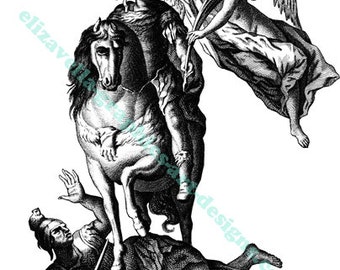 guardian angel woman man on horse soldier vintage art  printable clipart png download digital image graphics religious artwork
