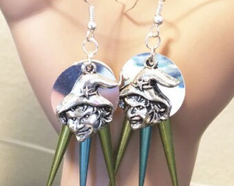 silver witch face charms halloween earrings chandelier earrings multicolor handmade jewelry