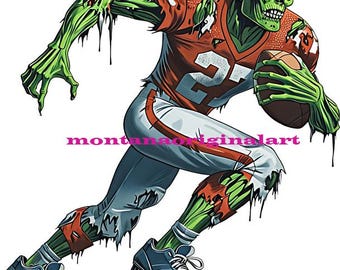 zombie college football player horror art printable creepy dark art color illustration digital print goth art download