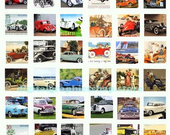 vintage antique classic cars art printable collage sheet  clipart digital print instant download  1" inch squares images