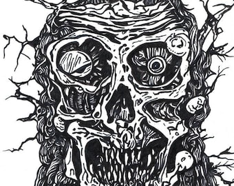 Zombie Monster Tree art ink drawing original horror black & white illustration drawing