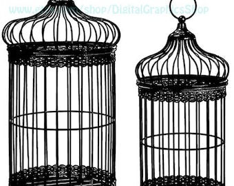 bird cage silhouette, clipart png, jpg, birds, printable art, digital print, instant download, transfer image