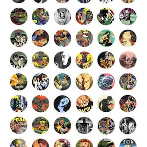 creatures, monsters, horror art digital collage sheet, 1&quot; inch circles, instant downloads, images printables