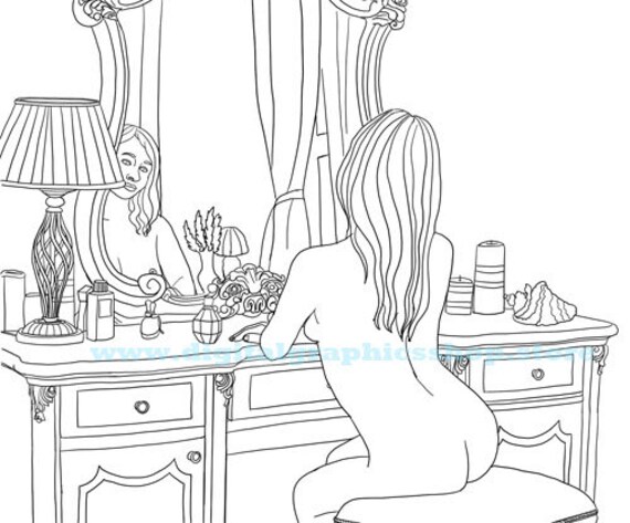 nude woman By Vanity, adult coloring page, pinup girls, printable art, digital print, instant download, line art