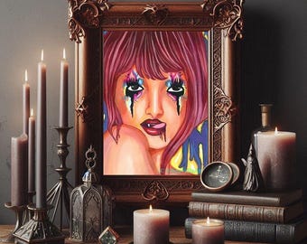 Vampire rave girl painting original art womans face modern horror artwork By Elizavella