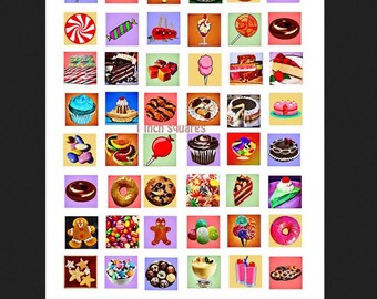 candy deserts collage sheet 1 inch squares sweet treats food clipart digital print for diy jewelry making