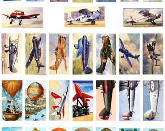vintage airplanes jets hot air balloons domino collage sheet 1"x2" inch clipart graphics images digital download DIY craft printables