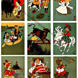 sprookjesachtige fantasie vintage moeder gans kinderrijmpjes 2,5 x 3,5 inch digitaal collageblad, atc, kaarten, aceo, afdrukbaar, instant download