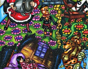 Wizards land of Oz original art print montage 8x10 inch semi gloss fantasy fairytale art print