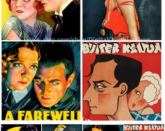 vintage movie posters, digital collage sheet, instant download, 4" & 2" images, romance, lovers, wall art printables