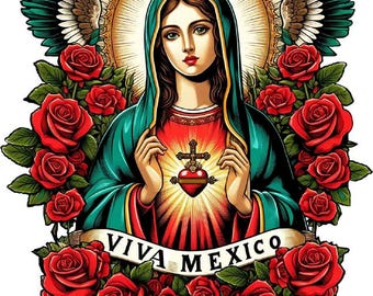 Our Lady of Guadalupe Mother Mary Viva Mexico png clipart, virgin mary woman jpg portrait COLOR ILLUSTRATION art digital print download