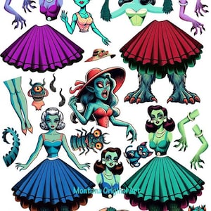 Monster Frauen Papierpuppen digitaler download Handwerk druckbare Scherenschnitte