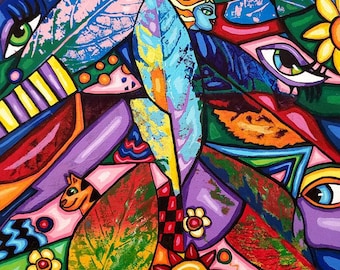 Genesis Unveiled abstract canvas painting, original art, hand painted art, surreal acrylics modern artwork By Elizavella