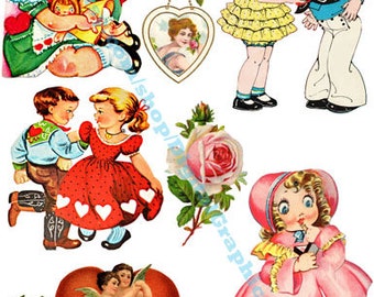 Vintage Valentine Cards, Printable Postcards, Vintage Ephemera Digital Collage Sheet stickers Digital Download