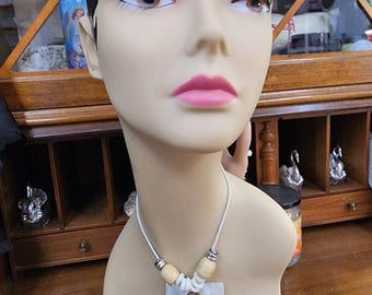 Rectangle shell pendant cord necklace handmade boho jewelry
