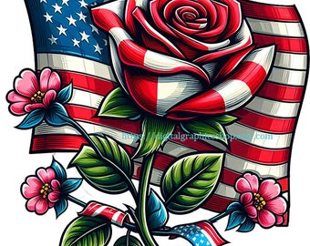 printable Patriotic rose, USA flag png, patriotic art logo military vet clipart America Proud Logo jpg Clipart download
