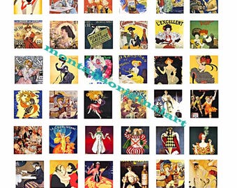 French deco product advertisements collage sheet 1" inch squares vintage clipart digital download  printable