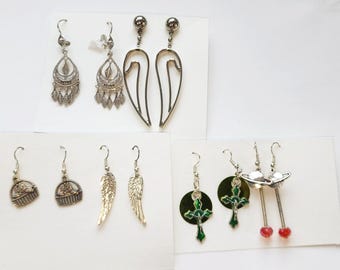 6 pairs mixed earrings lot dangles charms cross saturn cat handmade jewelry