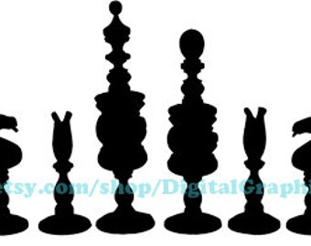 chess game pieces, silhouette clipart, svg vector, png, printables, jpg, instant download, digital print,