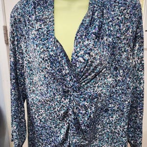blue multicolor womens top dots abstract pattern size XL blouse long sleeves womens vintage 2000 shirts