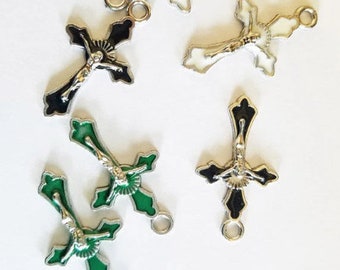 jesus christ charms enamel Cross pendants metal crucifix 6 piece 18mmx30m religious jewelry lot