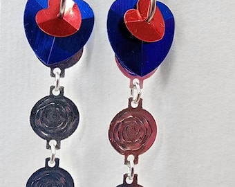 silver rose flower charm circle earrings dangle drops glass bead handmade sparkly sequin earrings party jewelry