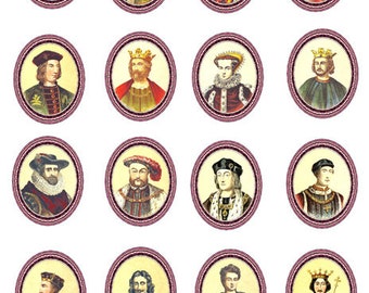 kings queens portraits royalty clipart oval frames digital download collage sheet 1.7" x 2" inches doll house miniature printables