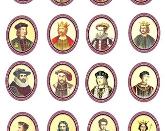 kings queens royalty clipart oval frames portraits digital download collage sheet 1.7" x 2" inches vintage doll house miniature printables