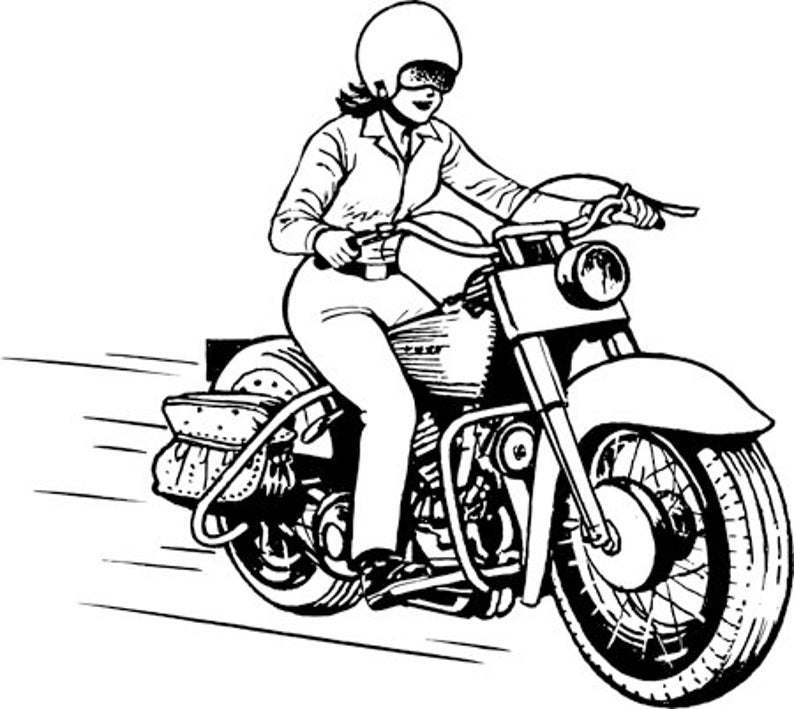Biker Chick Woman Riding Motorcycle Clipart Png Printable Art Etsy