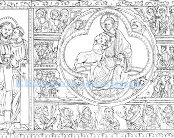 Jesus christ with baby lamb, bible coloring, adult coloring page, printables, line art, digital prints, instant download,