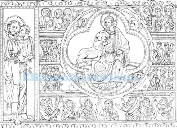 Jesus christ with baby lamb, bible coloring, adult coloring page, printables, line art, digital prints, instant download,