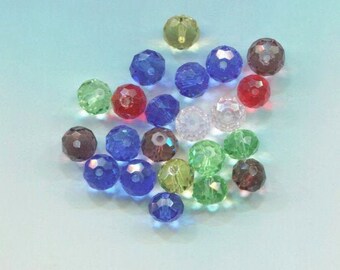 22 mixed CRYSTAL GLASS mixed BEADS lot, 8mm faceted assorted colors