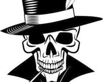 skull smoking png , skeleton wearing top hat png clipart, jpg, printable art, intant digital download