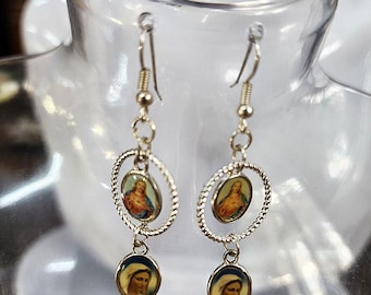 jesus earrings virgin mary charm hoops dangles religious handmade jewelry
