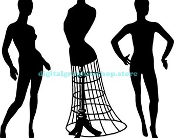 wire dress form, female mannequins, png, jpg clipart, fashion printable wall art, instant download, silhouette digital prints, transfers