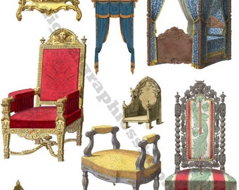 vintage Victorian antique paper dolls furniture, clipart, digital collage sheet, instant download