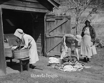 Women doing chores Washing Clothes Vintage Antique photograpy wall art printable digital instant download image 9" x 13"