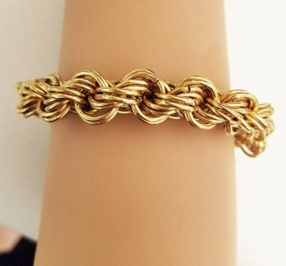 vintage gold plated chainmail bracelet 10mm metal chain toggle womens mens unisex jewelry