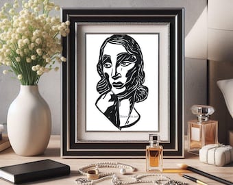 abstract womans face art original drawing ink black and white minimalism